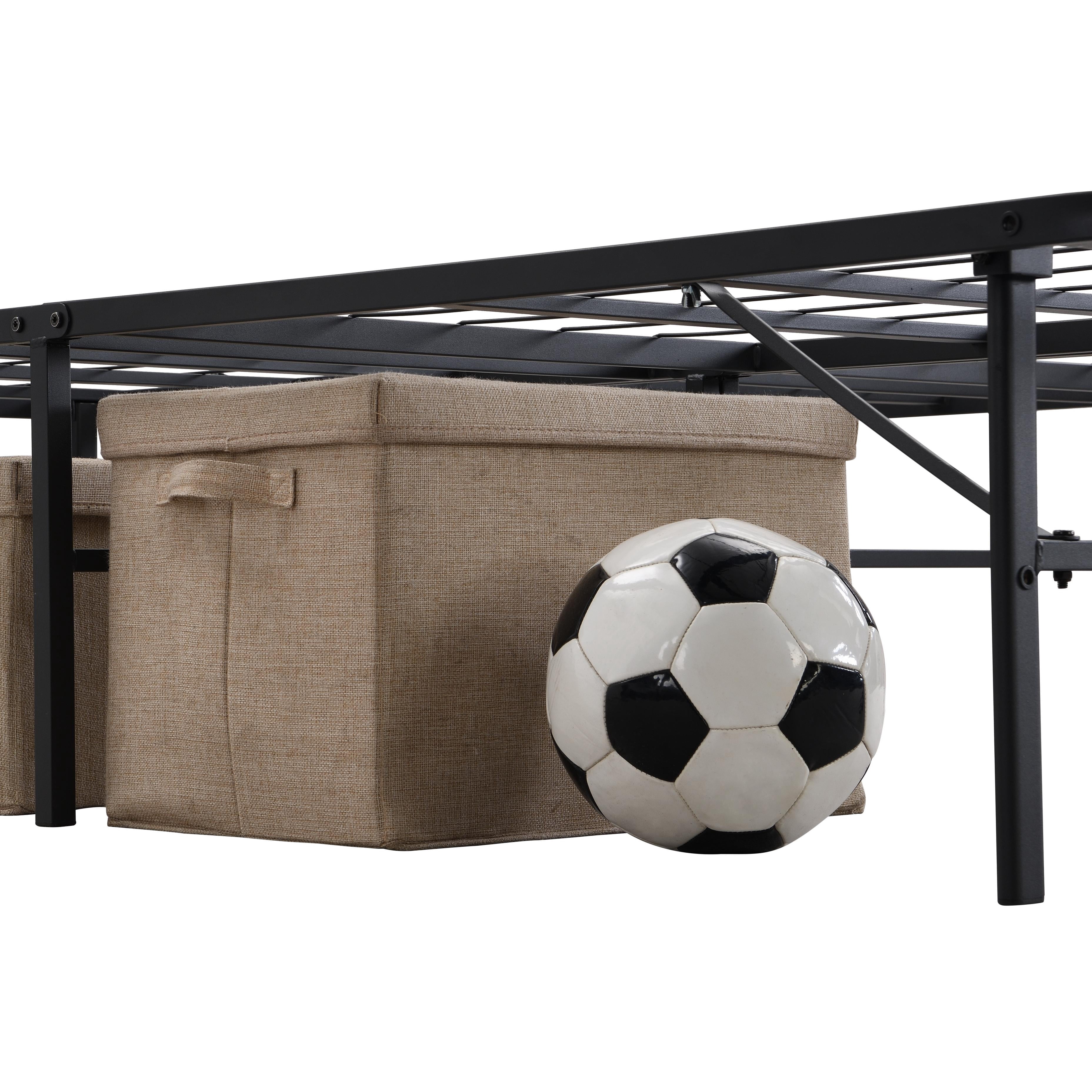 PAPROOS Queen Size Bed Frame, Metal Folding Bed Frame with Under Bed Storage, Heavy Duty Queen Platform Bed with Storage Space, Easy Assembly, No Box Spring Needed, 14 inch, Black