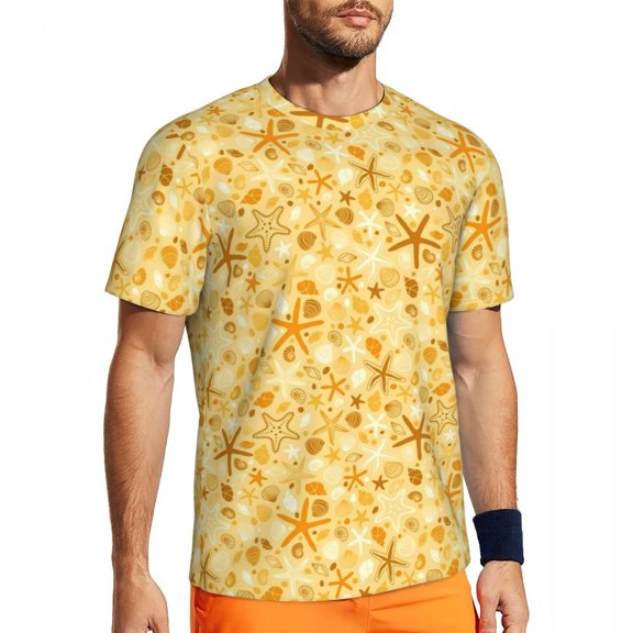 T Shirt For Men Yellow Starfish Mens Seashells Print Classic Sports T-Shirts Quick-dry Summer Hippie