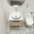 thumbnail image 2 of BNK 24'' Wall-Mounted Bathroom Vanity with Ceramic Sink, Modern Brown Floating Bathroom Vanity Set, White Flat Stone Countertop Ceramic Sink, 2 of 11