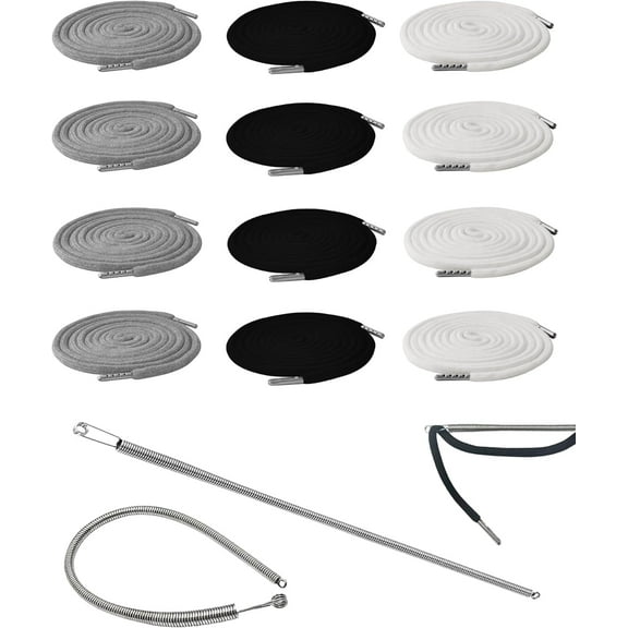 12 Pcs Drawstring Cord 66 Inches XL Replacement Drawstring with Easy Threader Tool for Hoodies Shorts Sweatpants Jackets Pants Trunks Coats (Gray, Black, White)