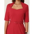thumbnail image 4 of Unique Bargains Women's Sheath with Belt Vintage Sweetheart Neck Pencil Dress XL Red, 4 of 6