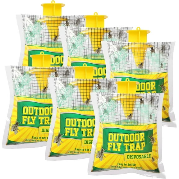 Cadorabo  Fly Traps Outdoor Fly Trap Hanging, Disposable Fly Trap Bag Catcher for Farms, 6 Pack
