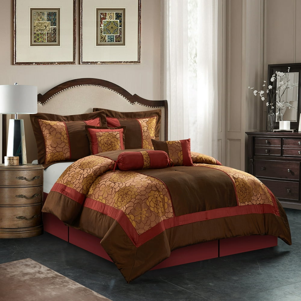 Lanco Nellie 7Piece Comforter Bedding Set, Chocolate Brown, Bed Size Queen