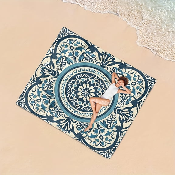 Extra Large Flower Print Beach Blanket - Super Absorbent, Quick Drying, Perfect for Outdoor Picnics, Beach, Travel, Camping & Hiking - A Vibrant Essential for Sun-soaked Adventures