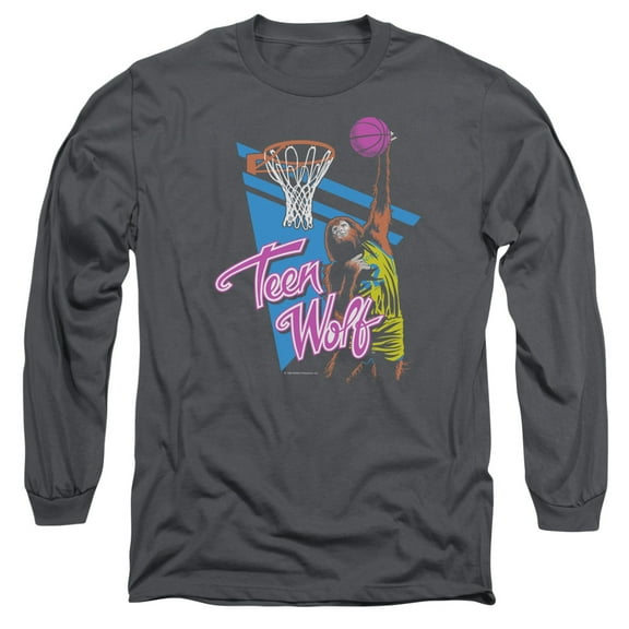 Teen Wolf Slam Dunk Long Sleeve Adult 18/1 T-Shirt Charcoal