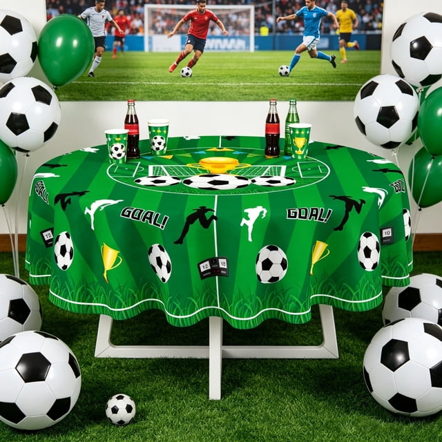 Mantel de fútbol – Decoración para fiestas temáticas de fútbol, mantel de tela de poliéster para cumpleaños deportivos, mantel de tela lavable y reutilizable para picnics, días de partido o fiestas