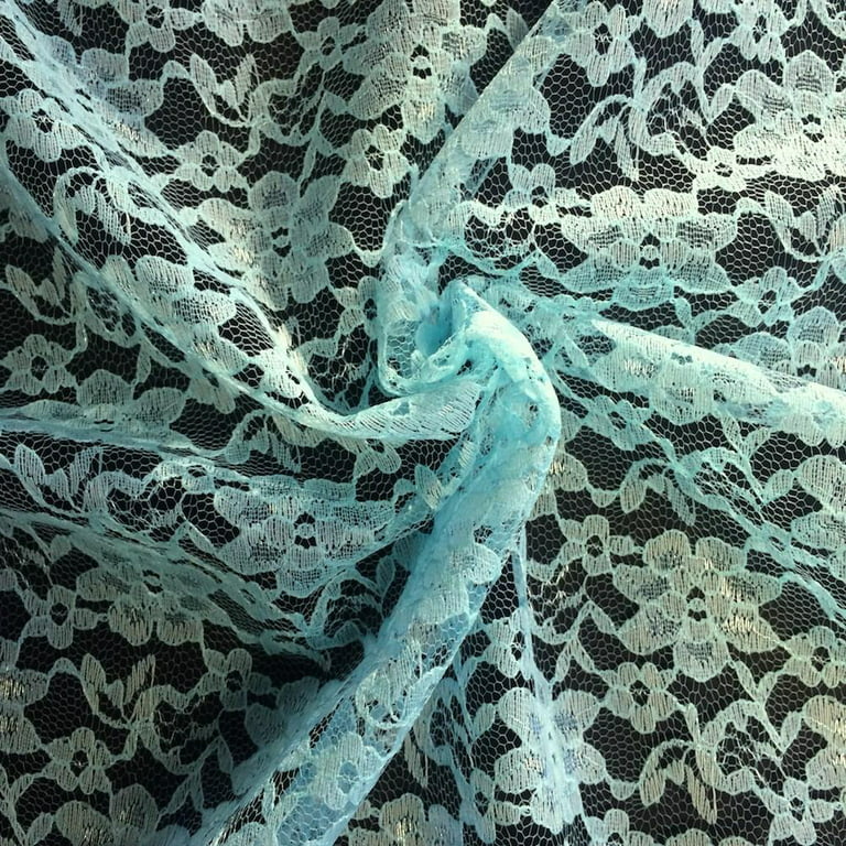 Raschel Lace Fabric 60 Wide Polyester French Floral by the yard (Aqua)