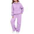 thumbnail image 2 of Girls Sweatsuit Fashion 2 Piece Hoodie and Sweatpants Set 5-14 Years Hooded Sweatshirts and Wide Leg Joggers Warm Tracksuit with Pockets, 2 of 7
