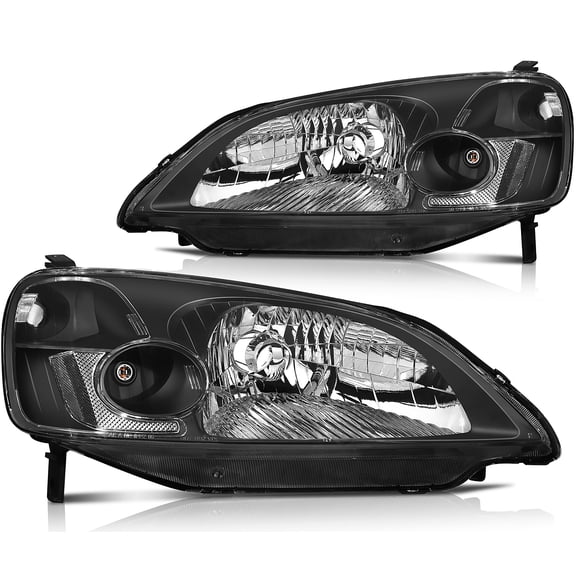 ECCPP Headlight Assembly Pair For Honda Civic 2001-2003 Black Housing Clear Reflector Clear Lens Driver and Passenger Side