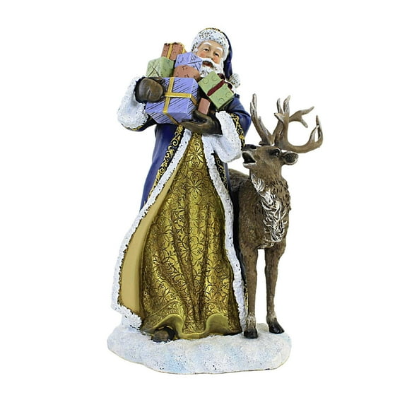 Christmas Blue Santa With Animals Polyresin Woodland Snow 633344 Gifts