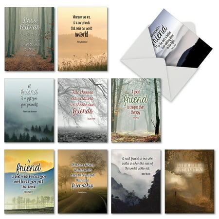 M6618TYG FRIENDLY WORDS' 10 Assorted Thank You Note Cards Featuring Inspirational Quotes About Friendship Paired With Beautiful and Serene Landscape Images, with Envelopes by The Best Card