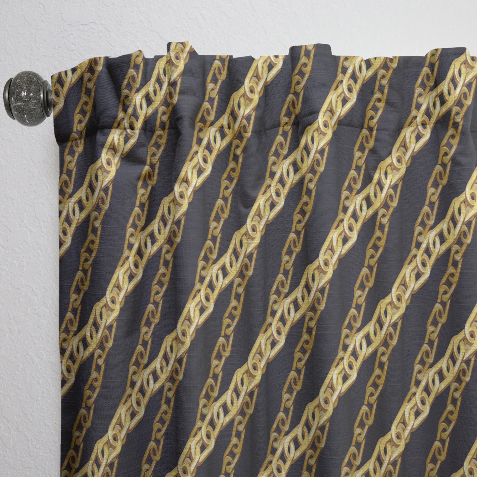 Designart 'Golden ZigZag Chain On Black' Mid-Century Modern Curtain Panel