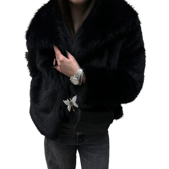 Women'S Faux Fur Coat Faux Fur Jacket Long Sleeve Lapel Winter Jackets Parka Short Coat Black XL