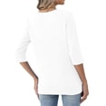 thumbnail image 4 of 3/4 Sleeve Tops for Women Spring Button Vneck Tshirts Casual Loose Fit Three Quarter Work Shirts, White M, 4 of 5