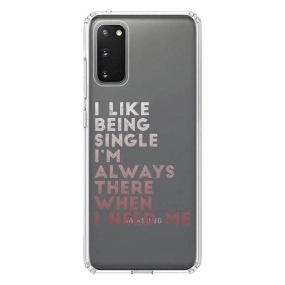 DistinctInk Clear Shockproof Hybrid Case for Galaxy S20 ULTRA / 5G (6.9" Screen) - TPU Bumper Acrylic Back Tempered Glass Screen Protector - I Like Being Single - Always There When I Need Me