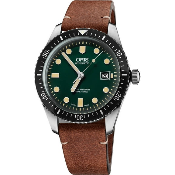 Oris Divers Sixty-Five Automatic Green Dial Leather Strap Men's Watch 01 733 7720 4057-07 5 21 02