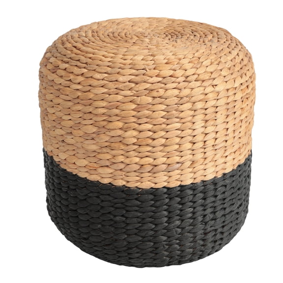 Aimee 15.7" Modern Minimalist Two-Tone Hand-Woven Hyacinth Stool/Ottoman, Natural/Black