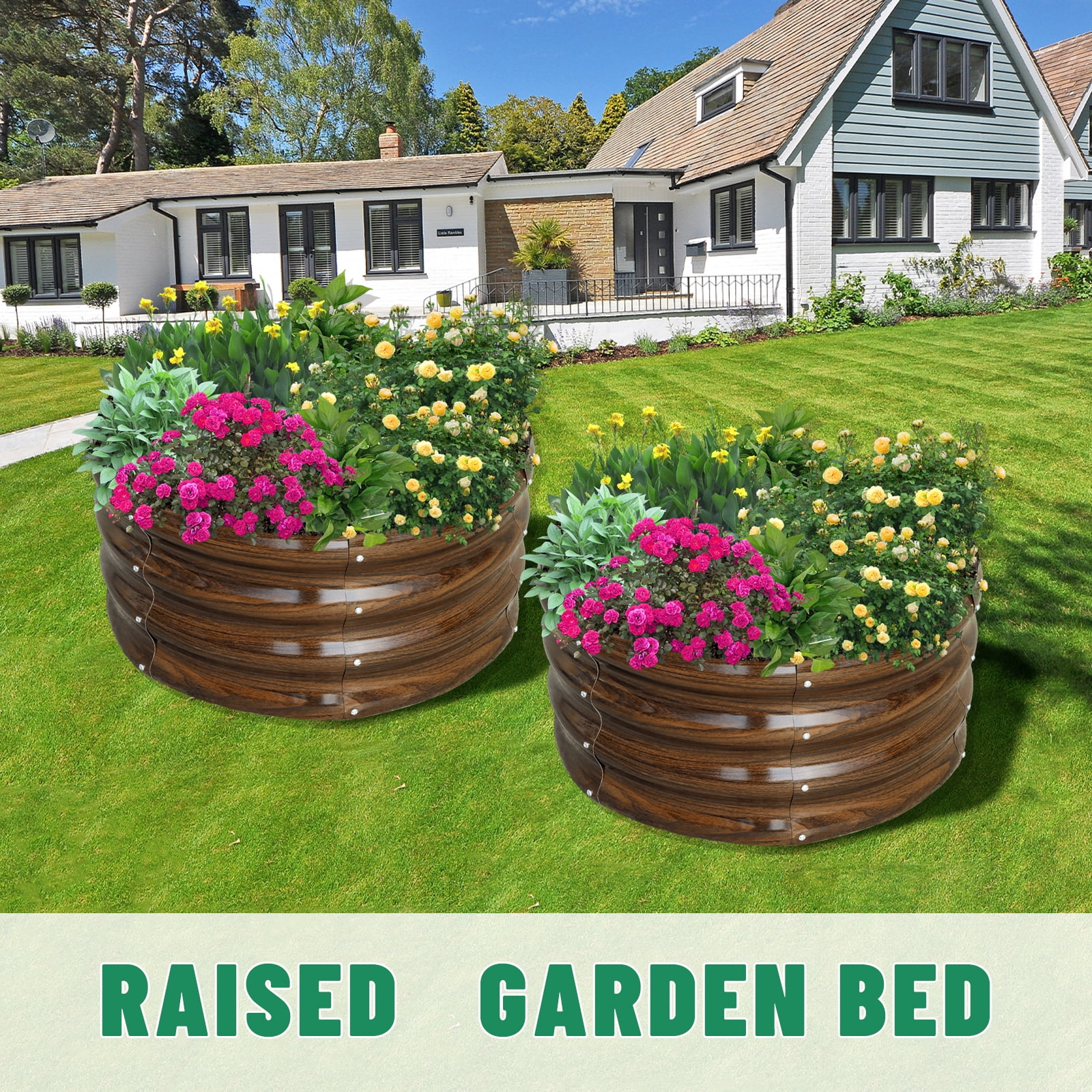 SnugNiture Galvanized Raised Garden Bed, 2Pcs 2x2x1ft Outdoor Raised Beds Kit for Vegetables and Flowers, Brown