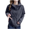 thumbnail image 2 of Abrigo informal de manga larga con capucha y bolsillos con cremallera para mujer, chaqueta de invierno cálida, color liso, con capucha, 2 of 4