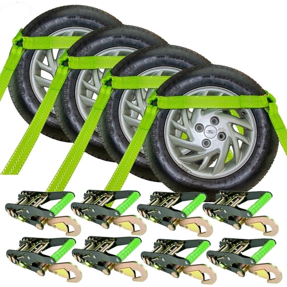 VULCAN Car Tie Down - Snap Hooks - Side Rail - 4 Pack - High-Viz - 3300 Lbs SWL