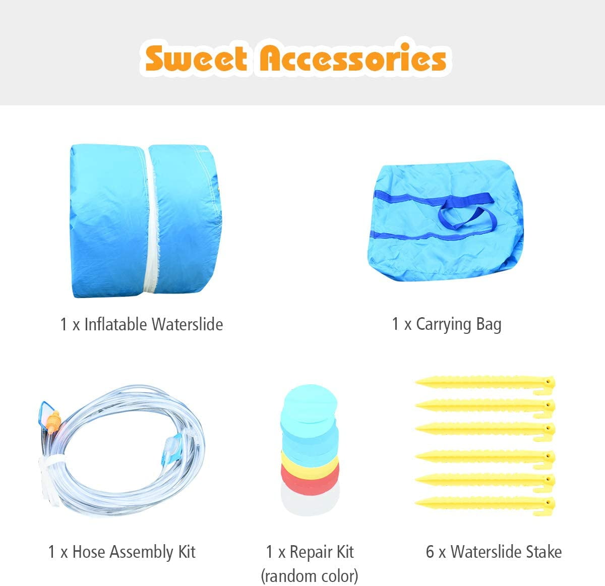 OLAKIDS Inflatable Water Slide, Bouncing House with Slide, Climbing Wall, Splash Pool, Basketball Rim, 2 Water Blasters, Jumping Castle, Accessories with Carrying Bag, Repairing Kit, Hose
