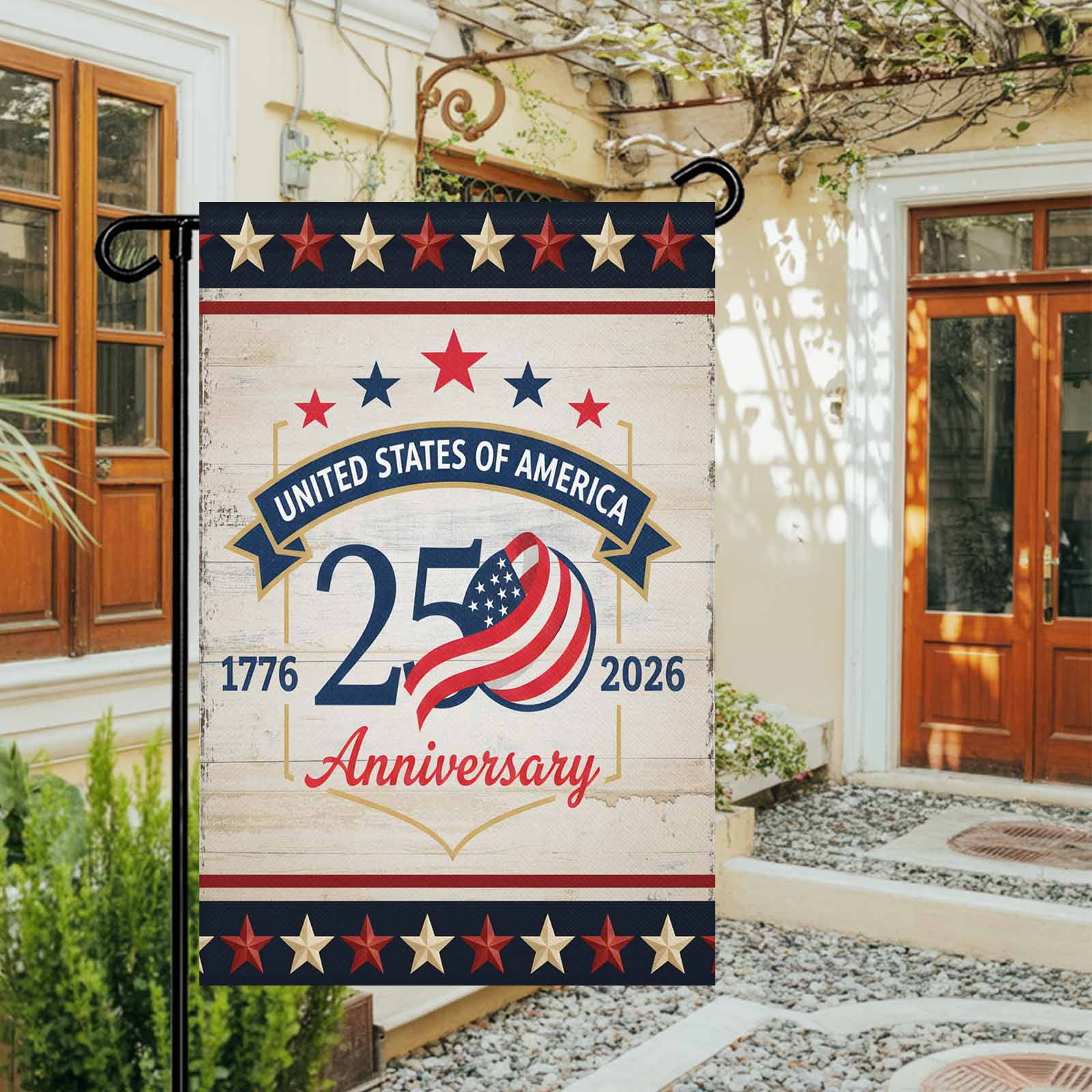 4th of July Garden Flags 250 Years Anniversary Garden Flag Double Sided Welcome Flag Retro Patriotic Stars USA Flag Independence Day Yard Flags for Outdoor Lawn Porch Memorial Day Decor 28x40 Inch