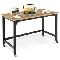 Giantex Mobile Computer Writing Desk, Home Office Desk. Writing Table w/Metal Frame & Wheels, Multipurpose Workstation, Natural