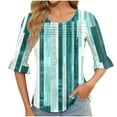 thumbnail image 3 of JTZGDY Cute Floral Tops for Women Dressy Casual Ruffled Half Sleeve Ruched Pleated Crew Neck Graphic T-Shirts Loose Fit Tshirt Tunic Blouse Green#01 S, 3 of 7