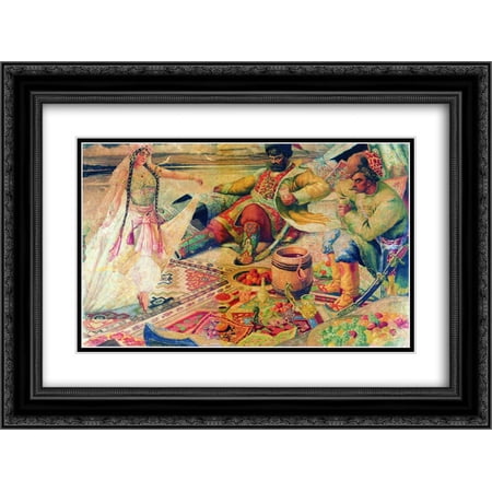 Boris Kustodiev 2x Matted 24x18 Black Ornate Framed Art Print 'Stenka Razin'