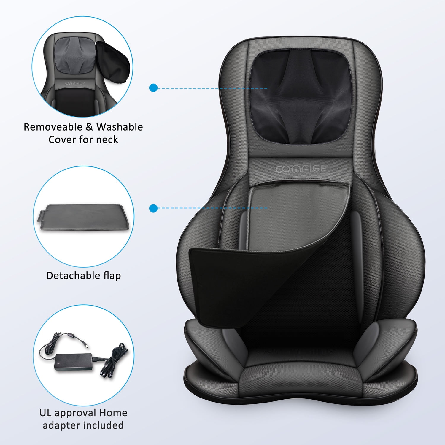Comfier Portable Folding Massage Chair-shiatsu Neck and Back Massager with Heat Adjustable Neck/backrest Height Full Body Massager Chair Massagers for