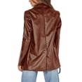 thumbnail image 3 of Long Sleeve Pu Jacket Turn-Down Collar Casual Faux-Leather Button Coat, 3 of 5