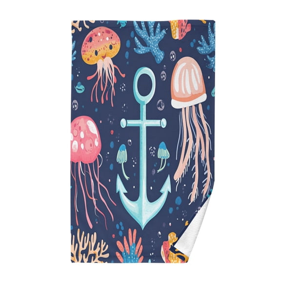 Yayeee 100% Cotton Hand Towels for Bathroom 16" x 28" Soft Absorbent Kitchen Towel, Blue Anchor