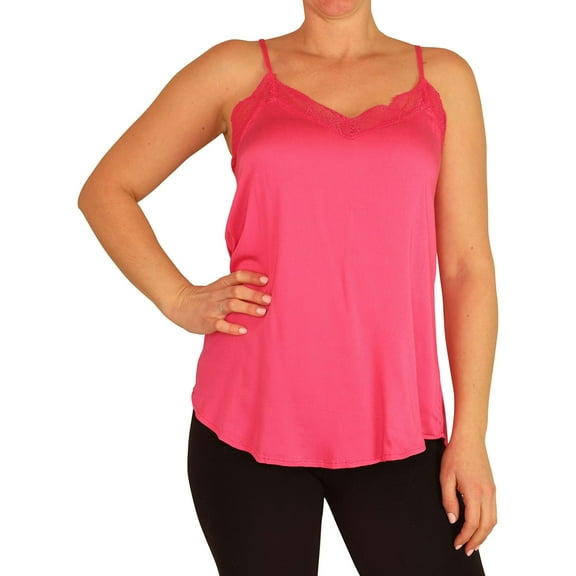P.J. Salvage Womens Racerback Lace Trim Pajama Sleep Cami Tank Top, Pink, Small