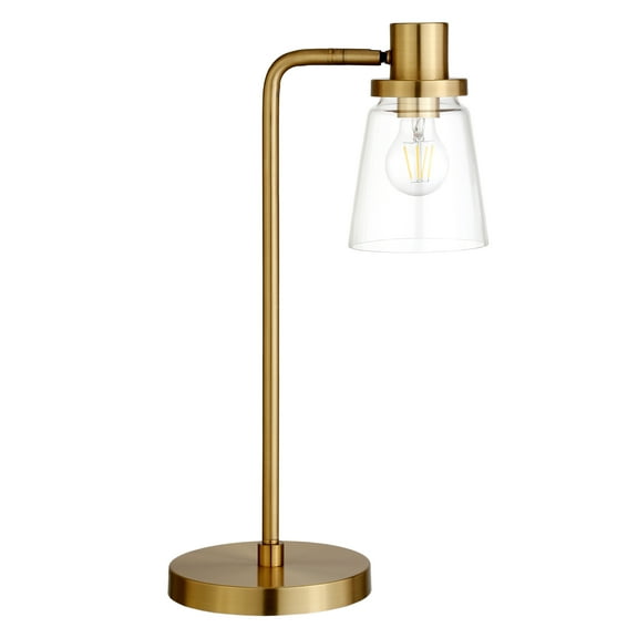 Evelyn&Zoe Granville 21" Tall Table Lamp with Glass Shade, Brass/Clear