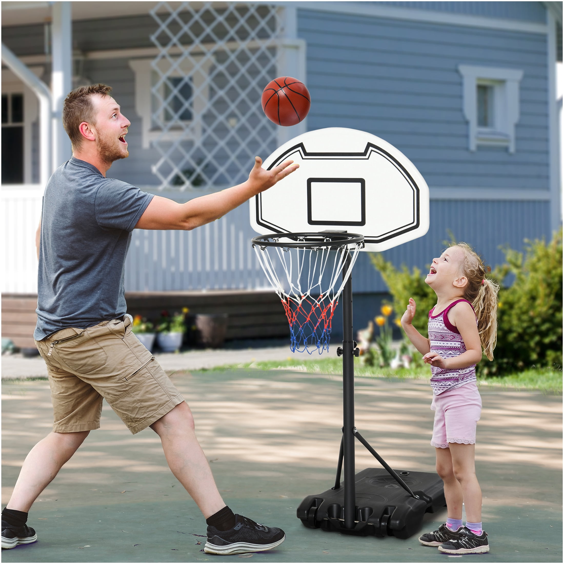 JERFIT Portable Pool Basketball Hoop System, Adjustable Height 3ft to 4ft, 30in Backboard with All-Weather Net for Aquatic Sports Games in Swimming Pool