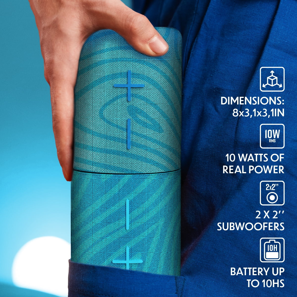 Stromberg - Twin 2-in-1 Mini Portable Bluetooth Speaker, 10W Power (5W per Speaker), 10-Hour Playtime, Sky Blue and Blue