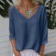 thumbnail image 2 of Vestidos Casuales Para Mujer, Blusas De Mujer De Moda Camiseta informal de lino liso con cuello en V para mujer, manga larga y cuello redondo, holgada, 2 of 7