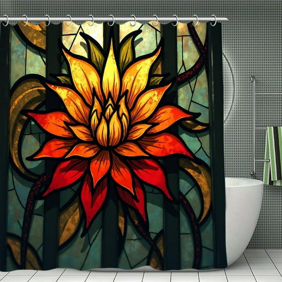 Shower Curtain" Stained Glass  Flower  Autumn  Geometric  Art