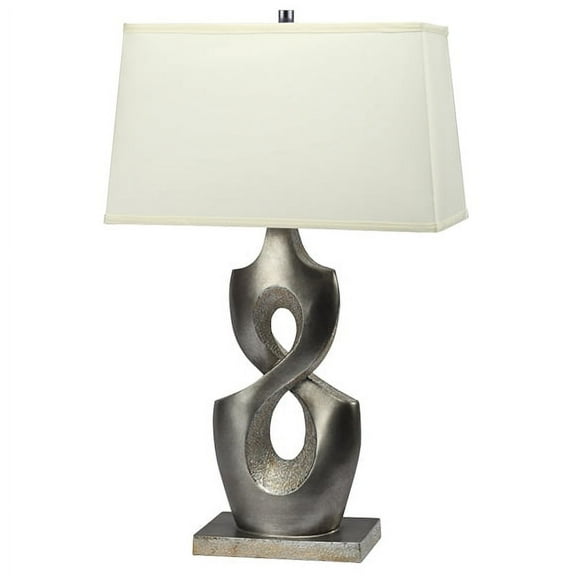 NEW Painted Antique Silver Base, White Fabric Shade, Socket Switch, 28" Table Lamp 8136