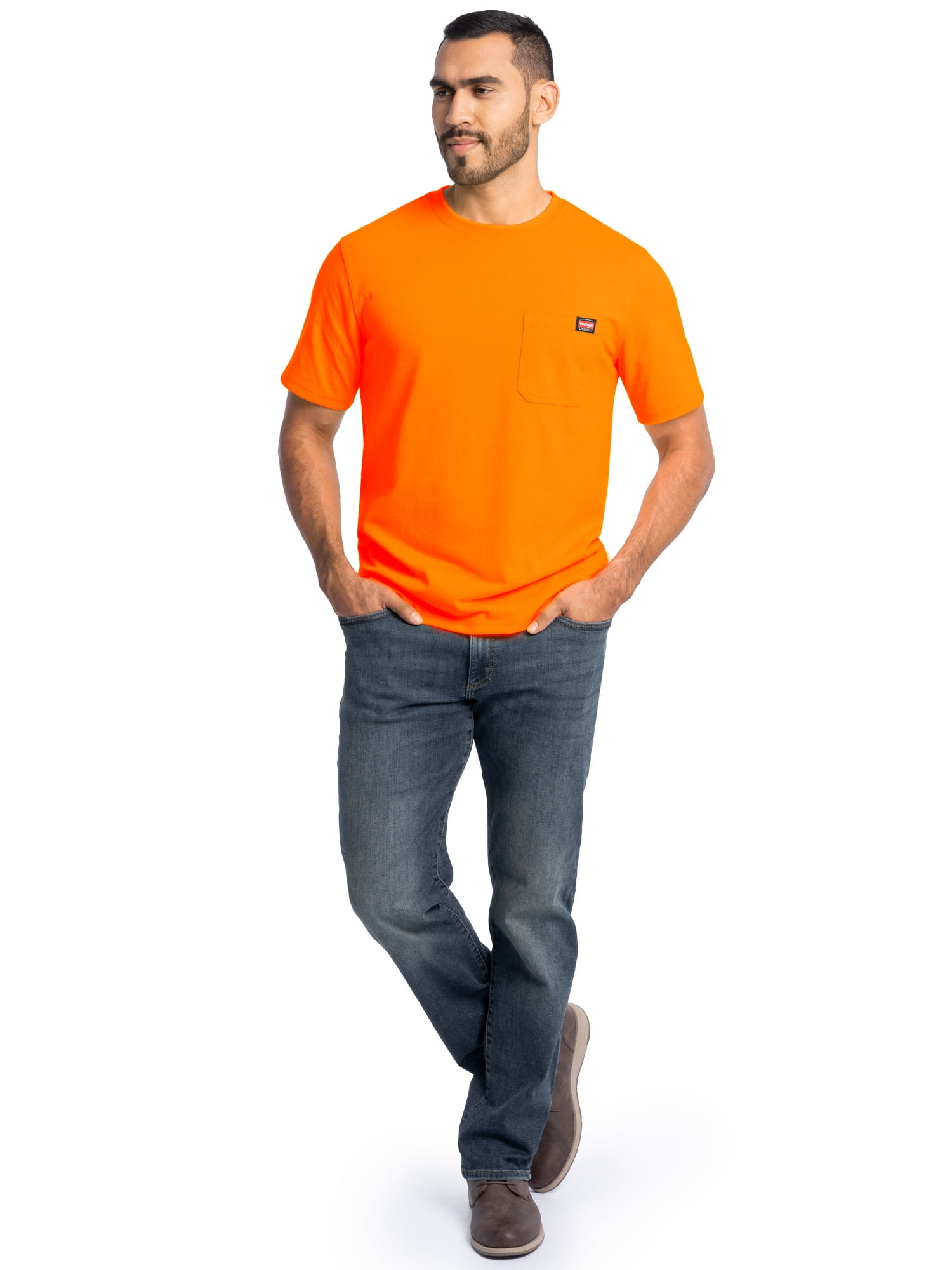 Wrangler Workwear Men's Short Sleeve Heavyweight Pocket Crew Work Shirt, size S-2XLT