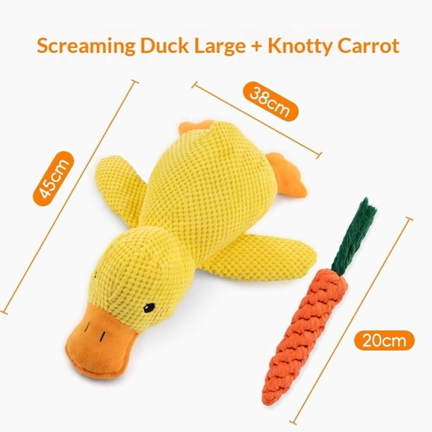 Juguetes para perros indestructibles 2026, para masticadores agresivos. Peluche chirriante arrugado, para dentición, interactivo de pato. Talla L, regalo: juguete cuerda zanahoria.