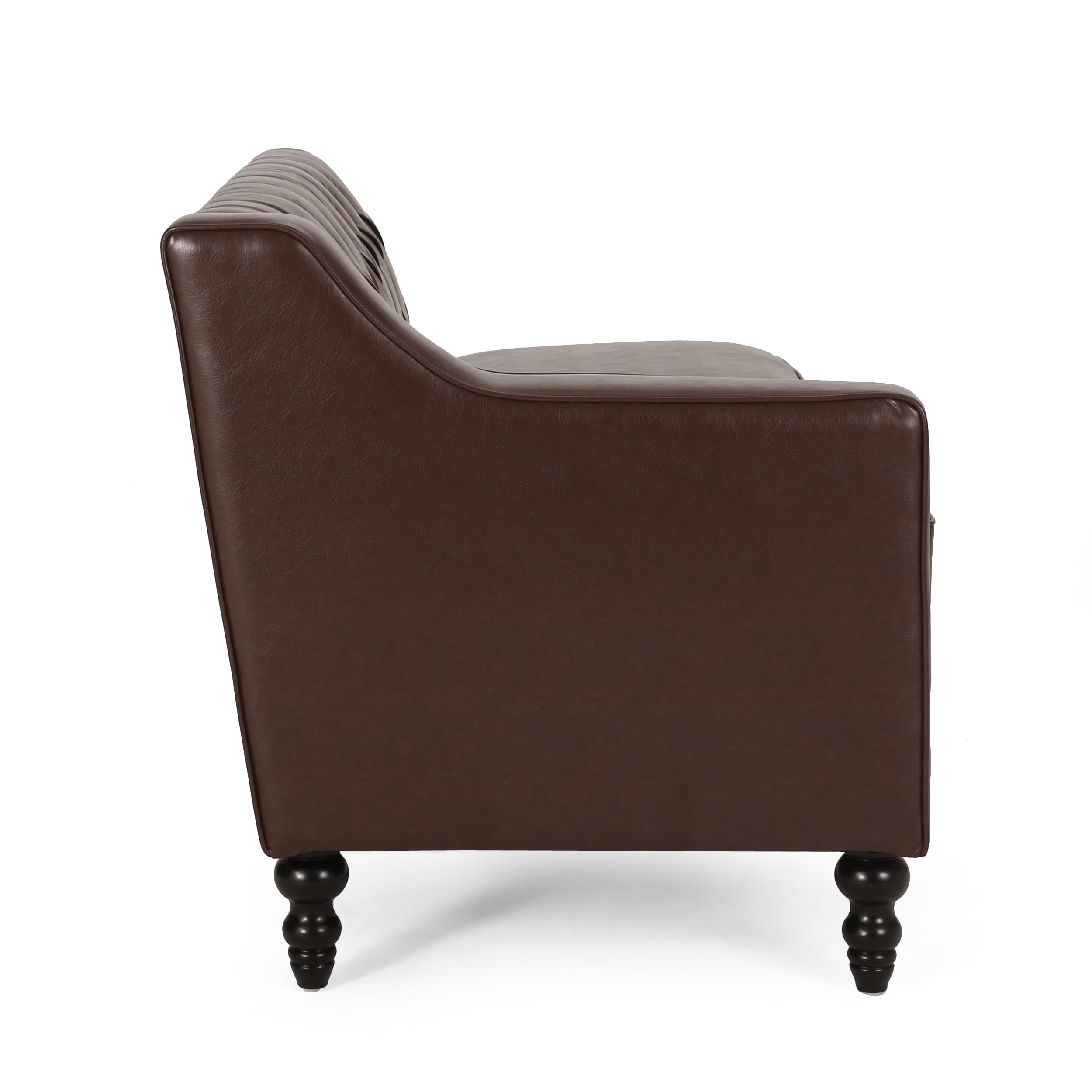 Noble House Derudder Indoor Upholstered Tufted Chaise Sectional, Dark Brown