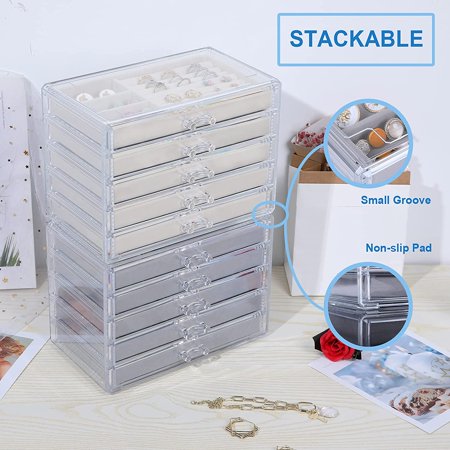 5 Drawers Acrylic Jewelry Organizer, Birthday and Back to School Gifts, Women Large Clear Jewelry Box, Velvet Jewelry Display Holder for Earrings, ...