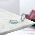 thumbnail image 4 of Gem Stone King 925 Sterling Silver Blue Apatite and White Diamond Hoop Earrings for Women (4.39 Cttw, Oval 6X4MM, Round 2MM), 4 of 4