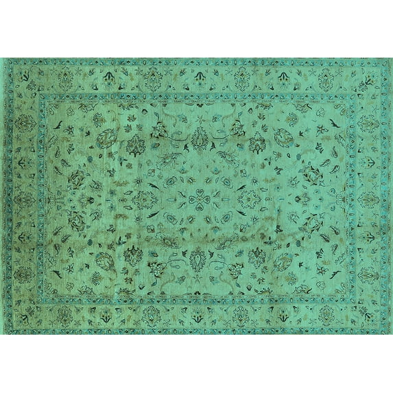 Ahgly Company Machine Washable Indoor Rectangle Oriental Turquoise Blue Traditional Area Rugs, 7' x 10'