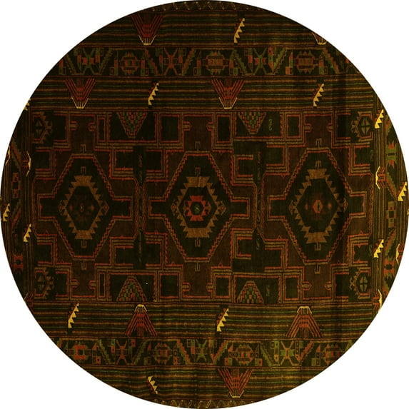 Ahgly Company Machine Washable Indoor Round Persian Yellow Traditional Area Rugs, 7' Round