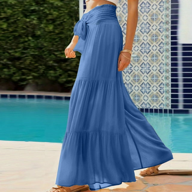 LOVZFMLL Combinaison pour Femme, Imprimée d'Été Sans Manches, Dos Nu, Ample, Longue, Bleu, G
