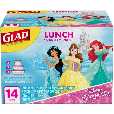 Glad Food Storage Containers, Lunch Variety Pack, Disney Princess, 14 ct