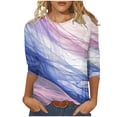 thumbnail image 2 of Nrmvnmi Womens 3/4 Length Sleeve Cotton Tops Casual Floral Print Round Neck Tie Dye Summer/Fall Tops Loose Fit Elastic and Lightweight Blouse For Women, 2 of 6