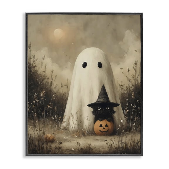 Ghost with Black Kitten Black Framed Giclee Art, design by Arlington Prints